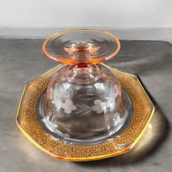 1930s Tiffin Franciscan Pink Depression Gold Edging Rambler Rose Dish Bowl Plate - Picture 2 of 14